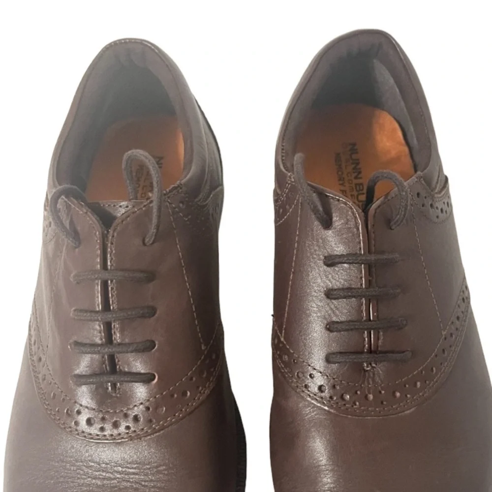 Men's Nunn Bush Dual Comfort Memory Foam Brown Leather Oxfords Size 10.5